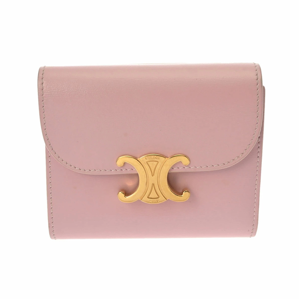 CELINE Triomphe Wallet Pink Shiny Calf Tri fold
